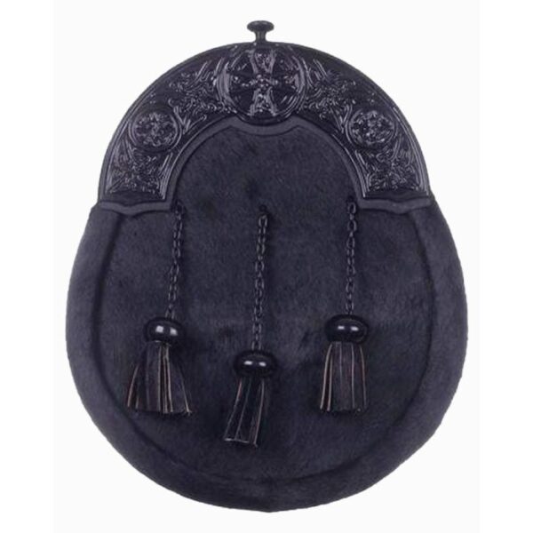Full Dress Black Calfskin Celtic Cross Sporran Black Finish