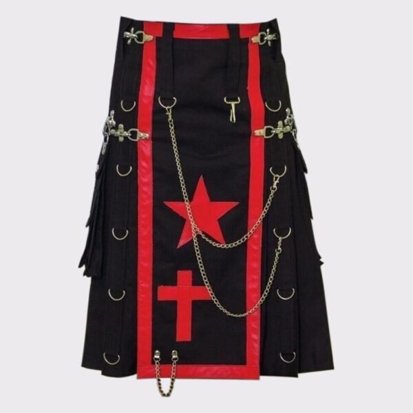 Black and Red Crescent Hybrid Canvas Kilt-0