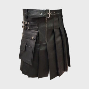 Men Genuine Black Leather Gladiator Pleated Utility LARP Costume