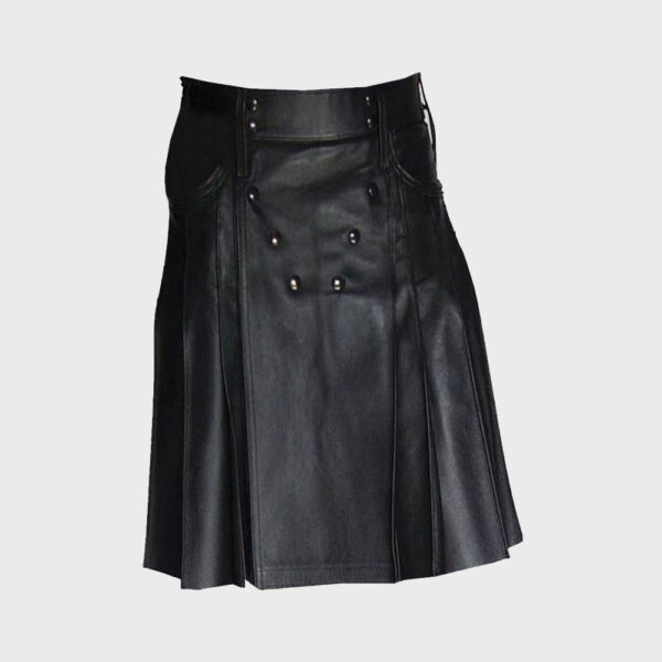 Real Leather Pleated Kilt Clubwear Utility Kilt-0
