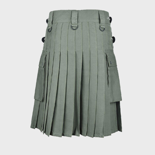 Olive Green Cotton Utility Kilt For Men